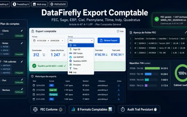 DataFirefly Export Comptable — FEC, Sage, EBP, Ciel, Pennylane Modeule Presta