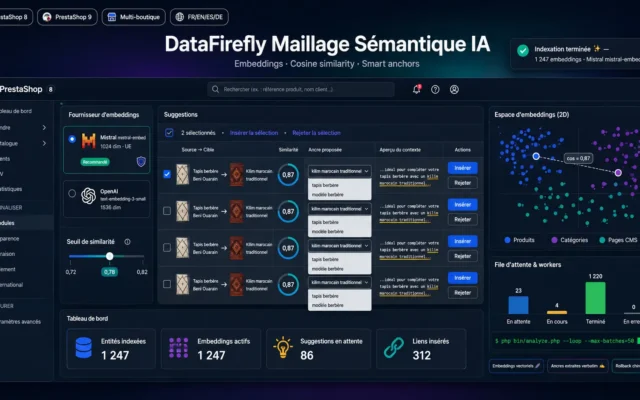 DataFirefly AI Semantic Internal Linking — Vector embeddings, cosine similarity and semi-automatic insertion with smart anchors for PrestaShop 8 & 9 (Mistral, OpenAI)