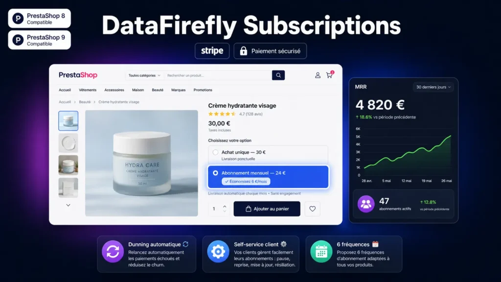 DataFirefly Subscriptions — Abonnements et paiement récurrent Stripe pour PrestaShop 8
