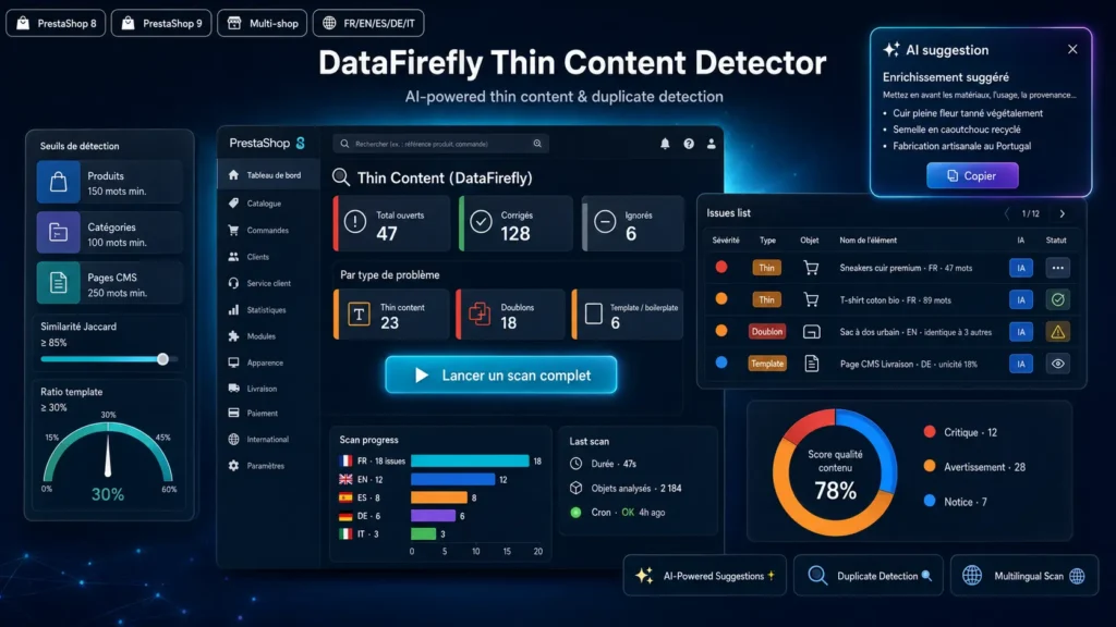 Thin Content Detector — Rilevamento IA contenuto povero PrestaShop 8/9