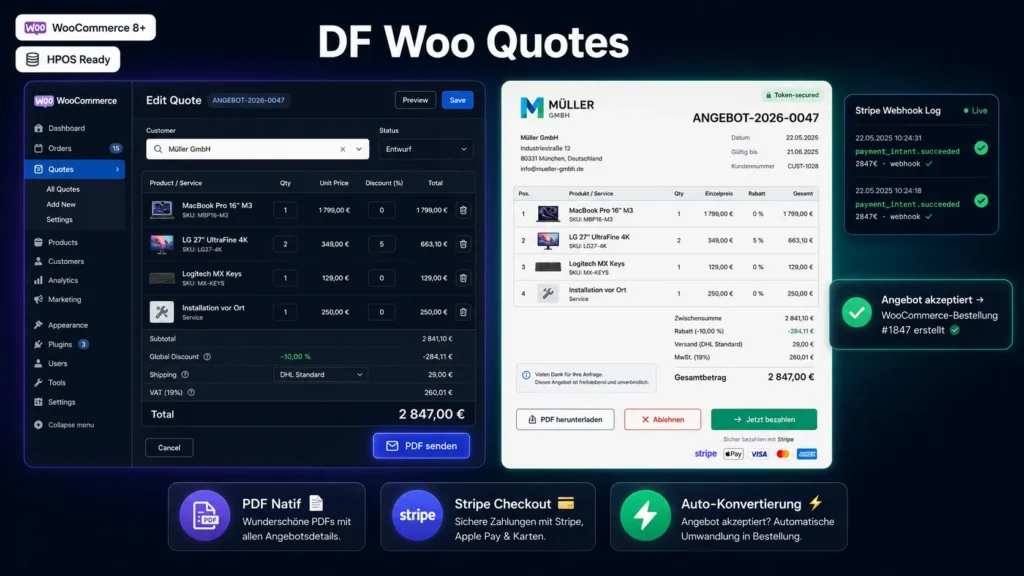 DF Woo Quotes — Gestion de devis WooCommerce avec PDF et paiement Stripe