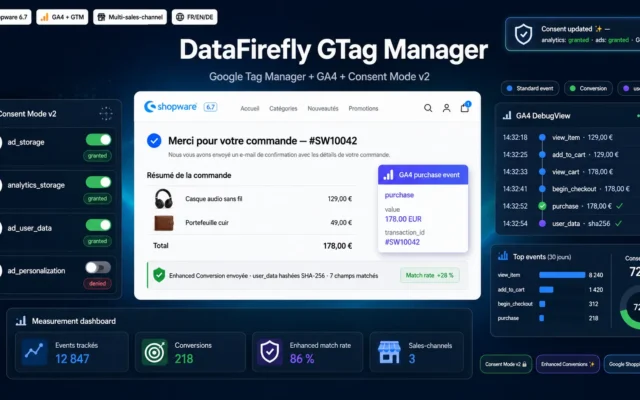 Google Tag Manager for Shopware — GTM, GA4 e-commerce, Consent Mode v2 & Enhanced Conversions