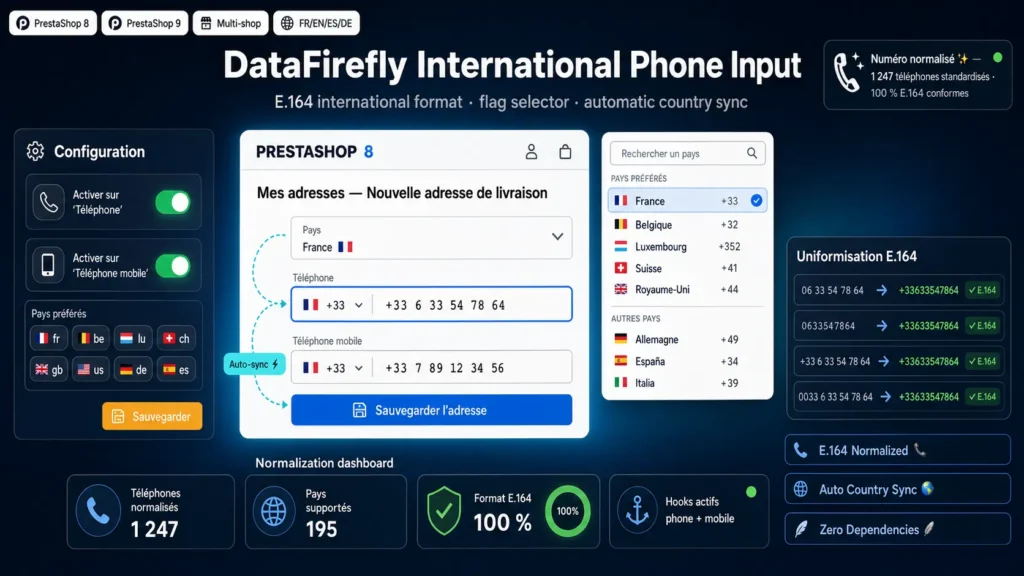 Indicatif Téléphone International PrestaShop — Drapeaux & Normalisation E.164
