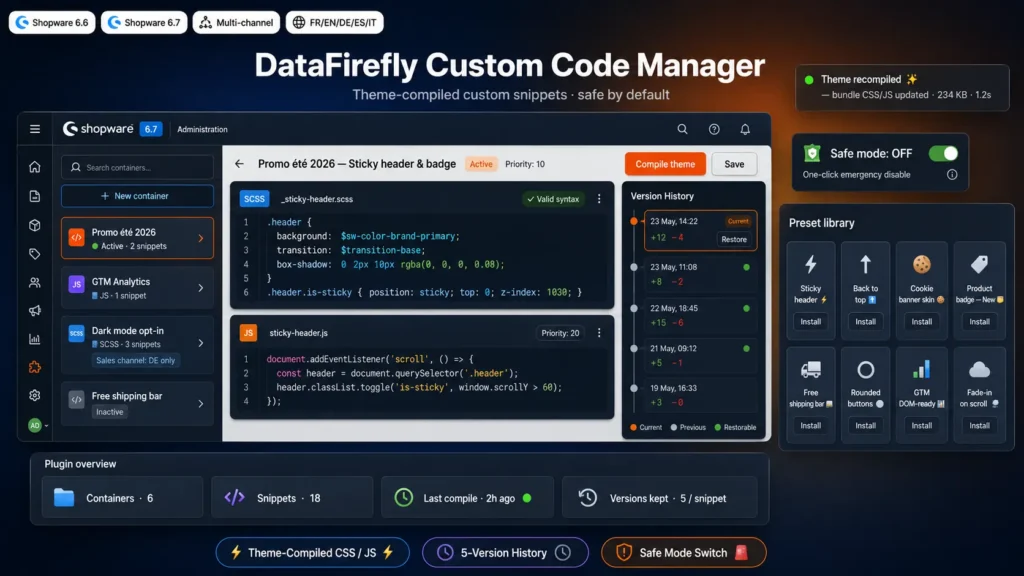 Custom Code Manager — CSS / JS snippets for Shopware 6