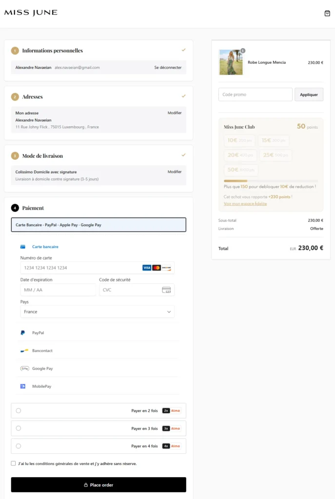 simple checkout front