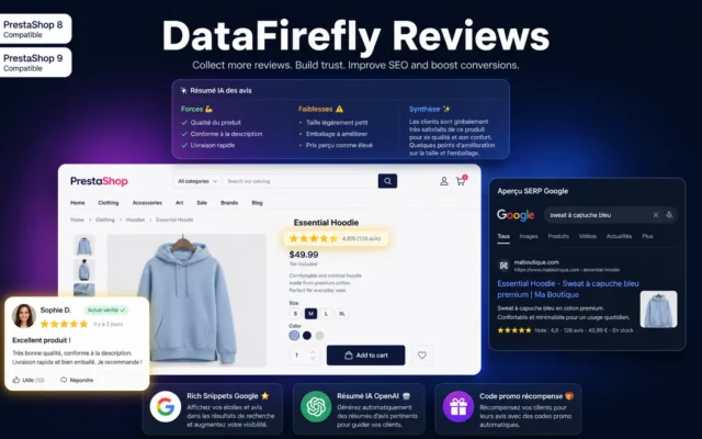 Avis Vérifiés — Avis clients PrestaShop 8 avec rich snippets et résumé IA - DataFirefly