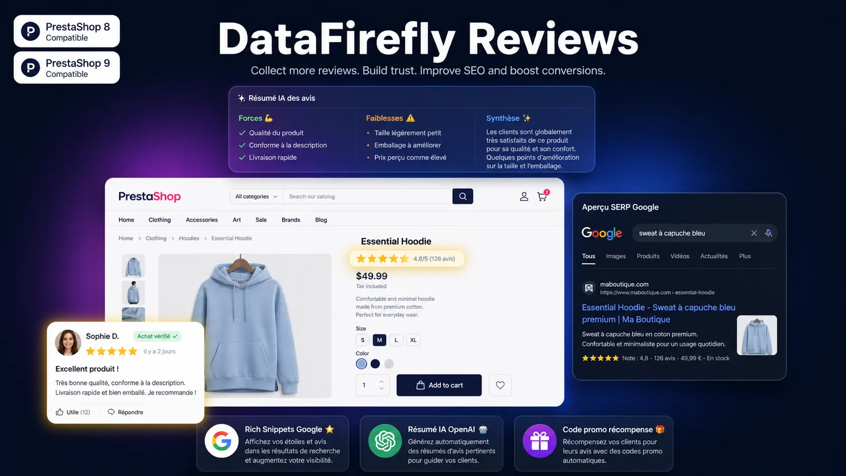 DataFirefly Avis Vérifiés avis clients PrestaShop avec rich snippets