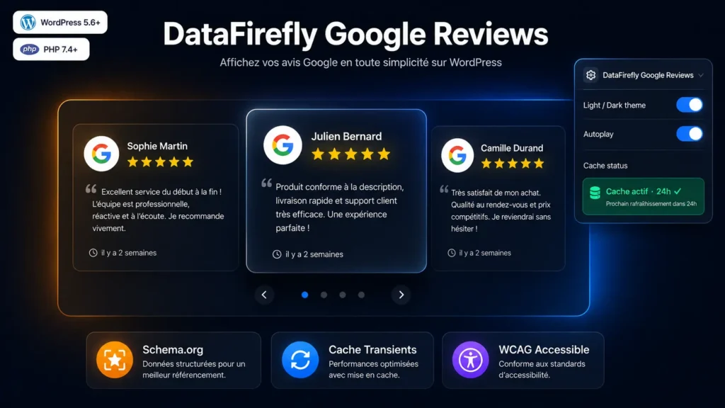 Datafirefly google review caroussel - Google My Business for wordpress woocommerce