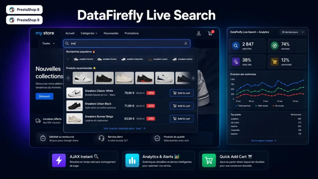 Datafirefly live search prestashop