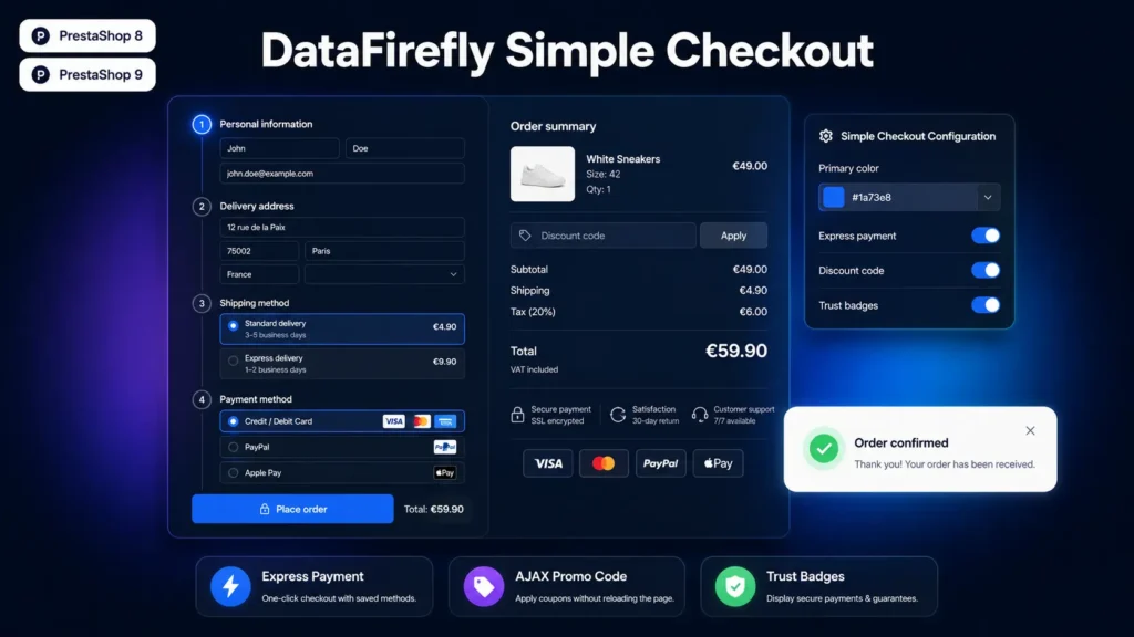 Datafirefly simple elagant checkout pour prestashop 8 et 9