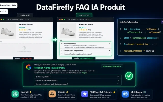 DataFirefly Product FAQ AI — Auto-generated product FAQ with Google rich snippets and OpenAI/Claude for PrestaShop 8