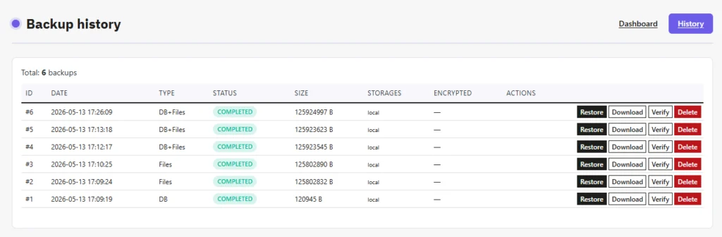 screenshot 2 - DataFirefly Backup History