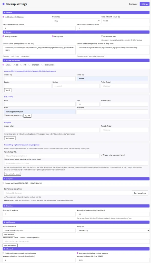 screenshot 3 - DataFirefly Backup Settings