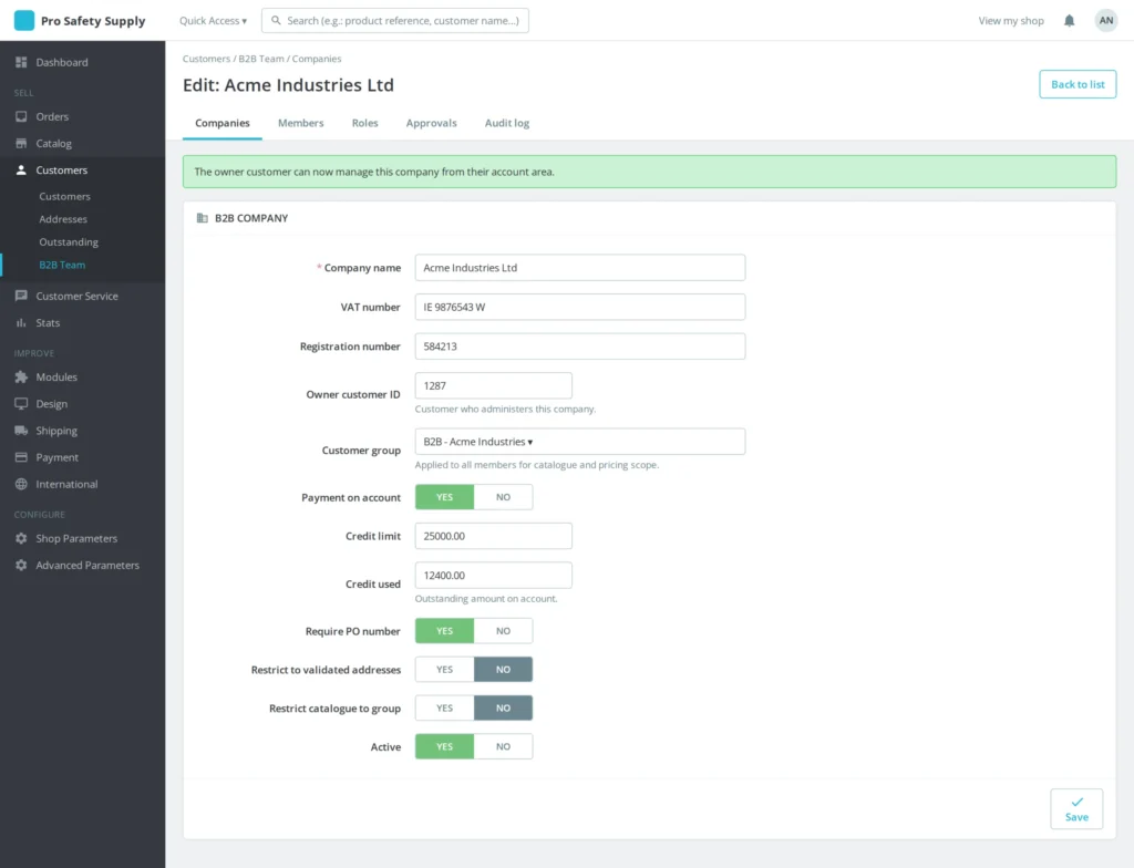 B2B-accounts met Meerdere Gebruikers: Teams & Rollen PrestaShop 8 & 9