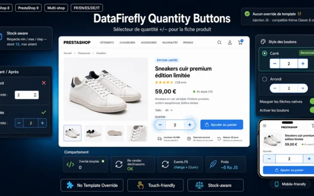 Boutons +/- de Quantité sur la Fiche Produit — PrestaShop 8 & 9