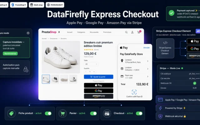 DataFirefly Express Checkout — Apple Pay, Google Pay & Amazon Pay via Stripe (PrestaShop 8 & 9)