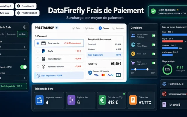 DataFirefly Frais de Paiement — Surcharge par moyen de paiement (PrestaShop 8 & 9)