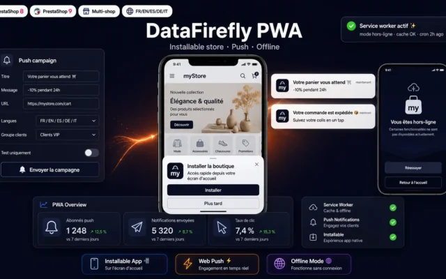 DataFirefly PWA — Boutique installable, Push & Hors-ligne Prestashop