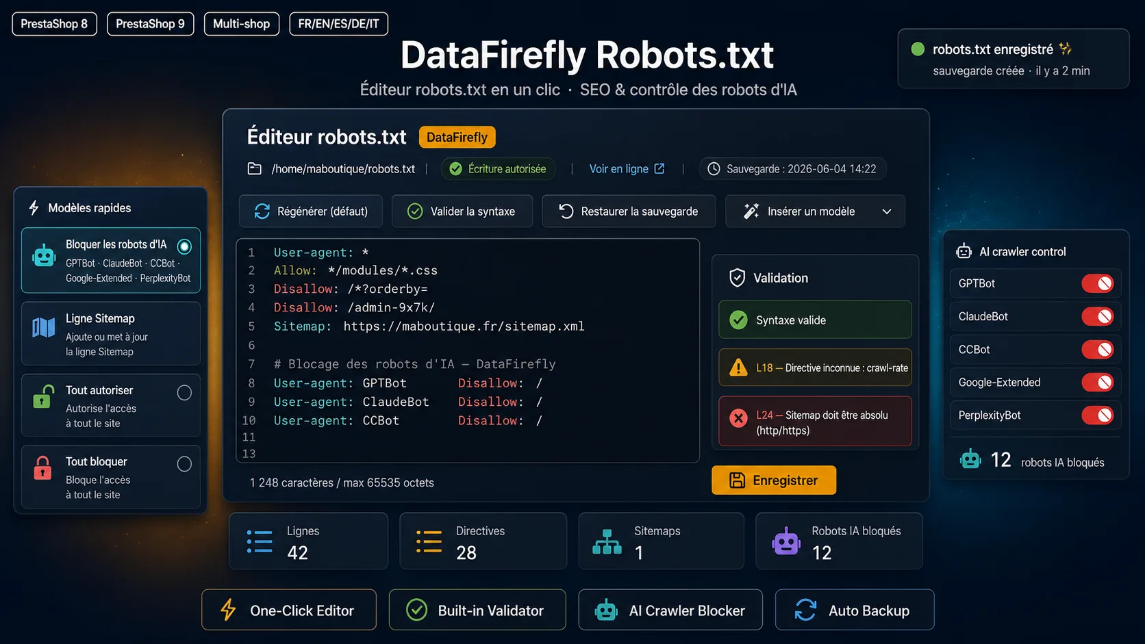 Éditeur de robots.txt pour PrestaShop