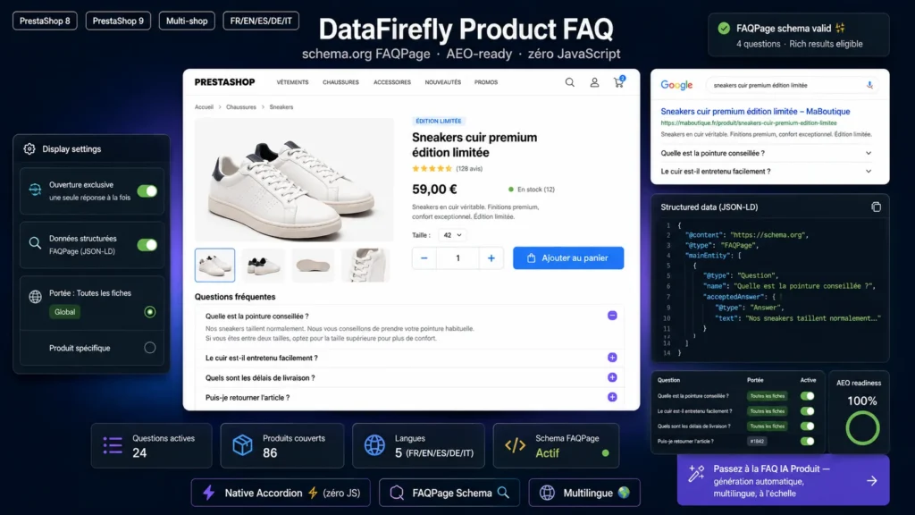 FAQ Produit — Accordéon Statique Module Gratuit Prestashop