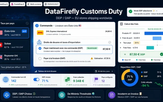 Frais de Douane DDP / DAP PrestaShop — Taxes d'Importation Hors UE pour Boutiques Européennes