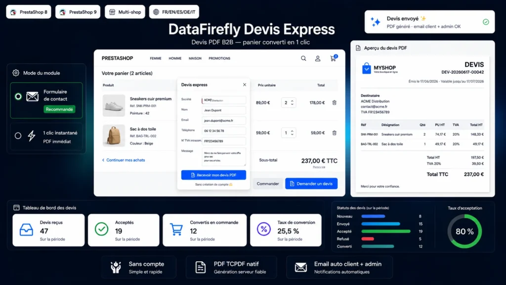Module Demande de Devis B2B PrestaShop 8 & 9 — Panier en Devis PDF en 1 clic