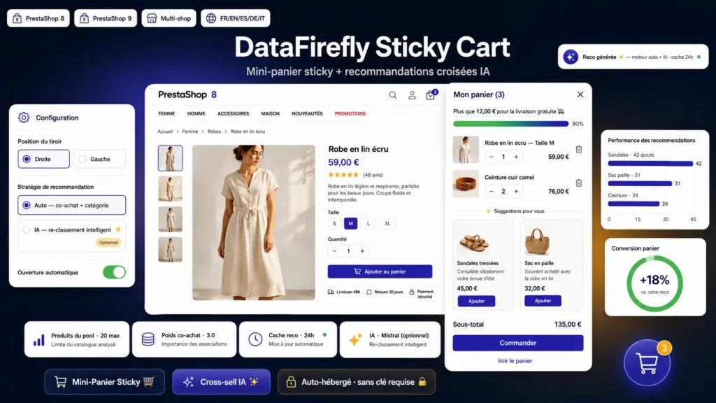 Module Panier Sticky & Cross-sell IA PrestaShop 8/9