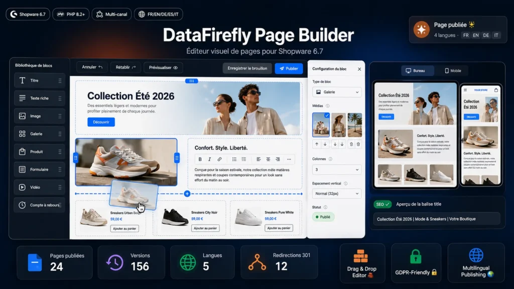 DataFirefly Page Builder pour Shopware 6.7 – éditeur visuel de pages
