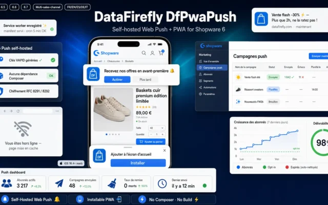 Plugin PWA & Notifications Push Shopware 6 — DfPwaPush : Web Push VAPID Auto-Hébergé, Manifest + Service Worker, Campagnes, Sans Dépendance
