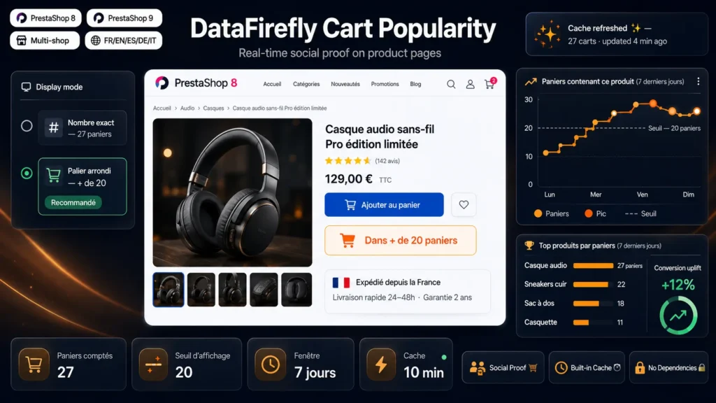 Popularité Panier — Compteur de paniers sur la fiche produit (PrestaShop 8 & 9)