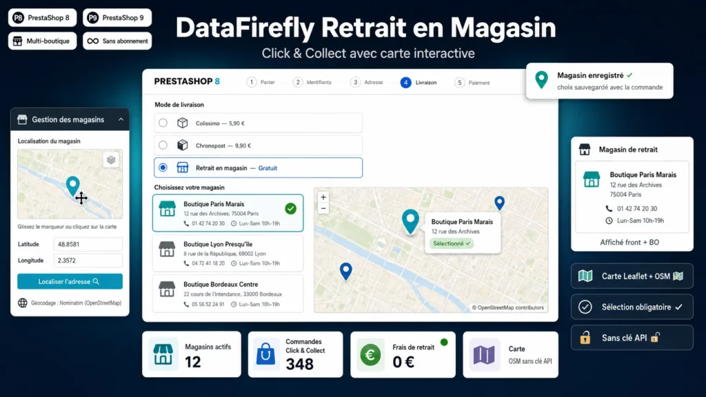 Retrait en Magasin — Click & Collect avec carte (PrestaShop 8 & 9)