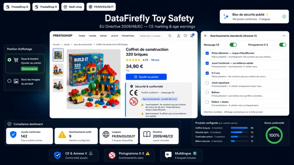 Sécurité Jouets & Conformité CE (Avertissements d'Âge) PrestaShop