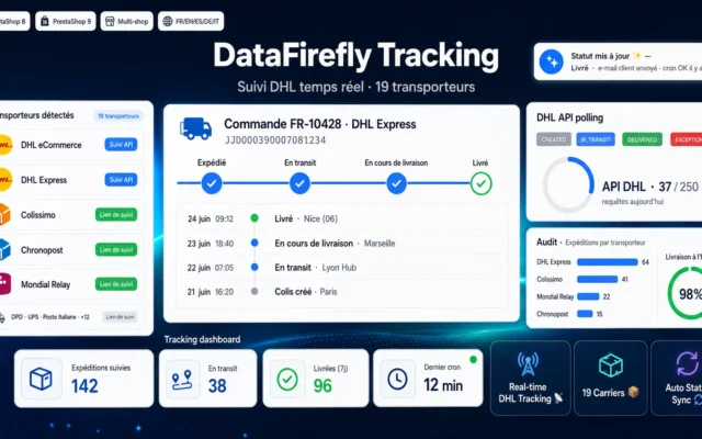 Suivi DHL Automatique & Multi-Transporteurs — Polling API temps réel et statuts auto (PrestaShop 8 & 9)