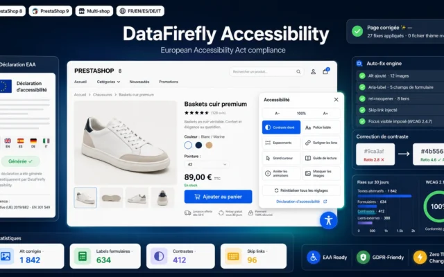 Widget d'accessibilité PrestaShop avec corrections WCAG automatiques pour la conformité EAA