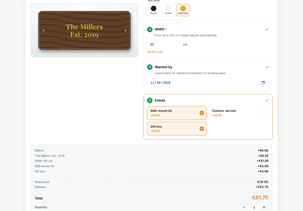 Productconfigurator in Stappen: Visuele Opties, Live Voorbeeld & Prijsimpact (PrestaShop 8 & 9)