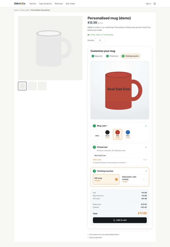 Productconfigurator in Stappen: Visuele Opties, Live Voorbeeld & Prijsimpact (PrestaShop 8 & 9)