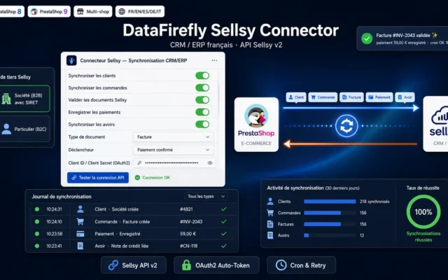 Connecteur Sellsy PrestaShop – Synchronisation CRM/ERP (clients, commandes, factures)