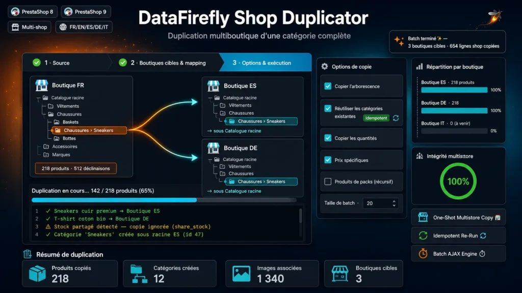Duplication d'une catégorie complète vers une autre boutique dans un PrestaShop multi-boutique