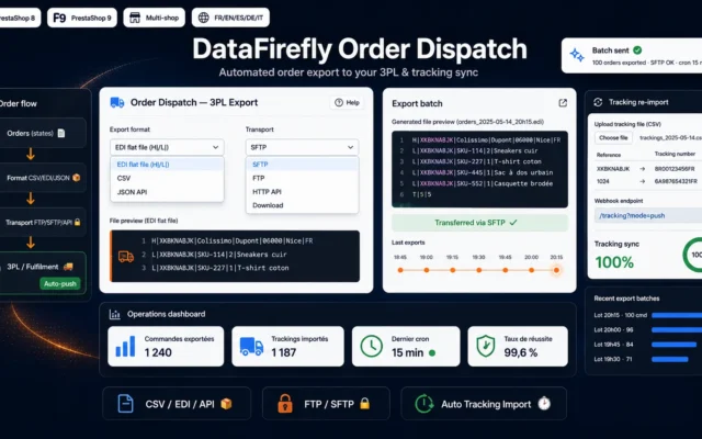 Export Commandes PrestaShop vers Logisticien / 3PL — CSV, EDI, API + Import Tracking