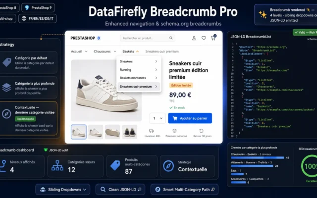 PrestaShop-Breadcrumb mit Dropdown-Menüs und JSON-LD-Auszeichnung