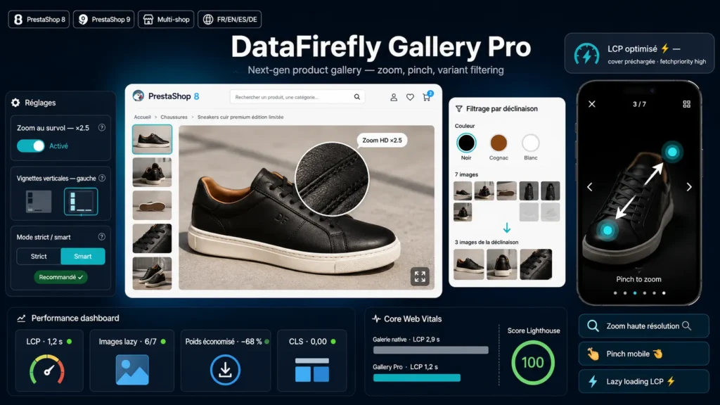 PrestaShop product gallery with HD zoom and fullscreen view