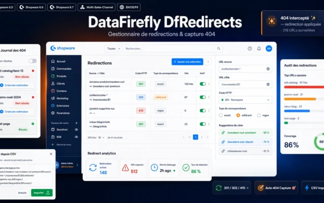 Gestion des redirections 301 et capture des 404 dans l'admin Shopware 6