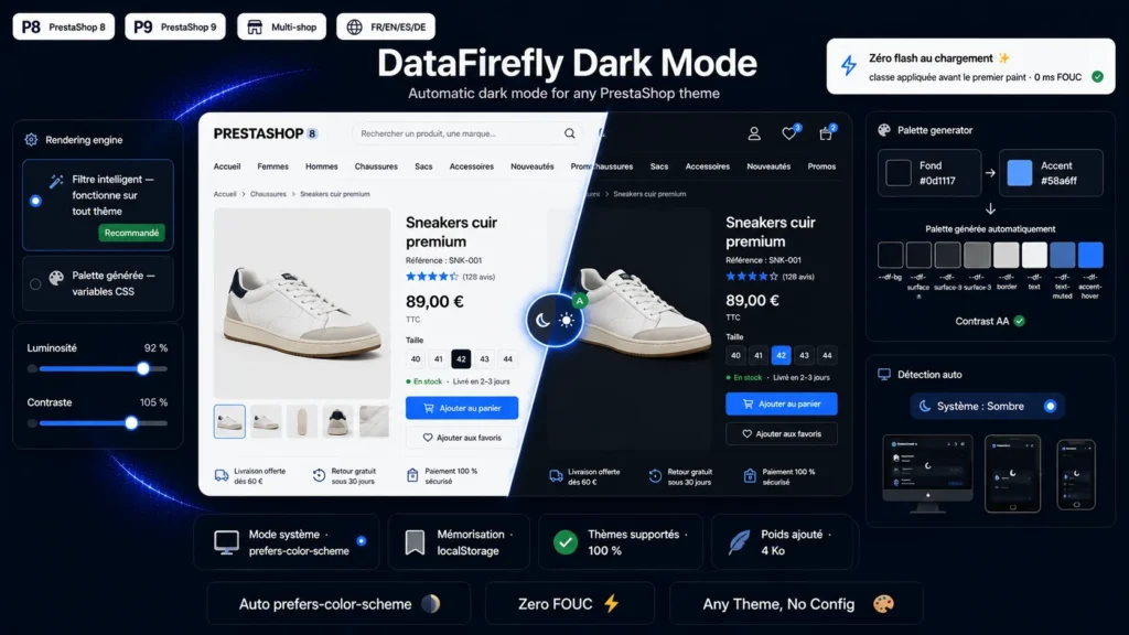 Module Dark Mode PrestaShop 8/9 — Mode sombre automatique