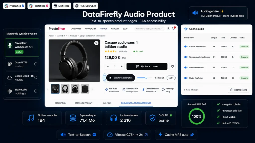 Module Lecture Audio Produit Text-to-Speech PrestaShop 8/9