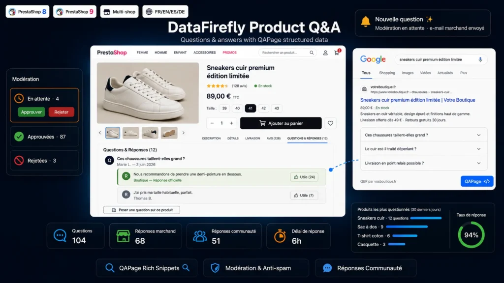 Module Questions/Réponses Produit PrestaShop 8/9 — Q&R avec Rich Snippets QAPage