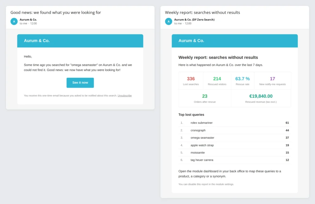 Module Zoekopdracht Zonder Resultaat PrestaShop 8/9: Inhaalpagina & Productmeldingen