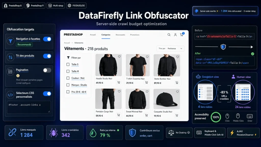 Zaciemnianie linków nawigacji fasetowej w PrestaShop w celu ochrony budżetu indeksowania