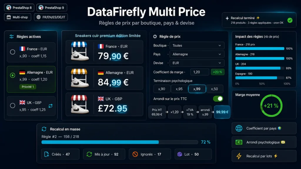 Configuration des prix par pays dans PrestaShop, coefficient de marge et arrondi psychologique