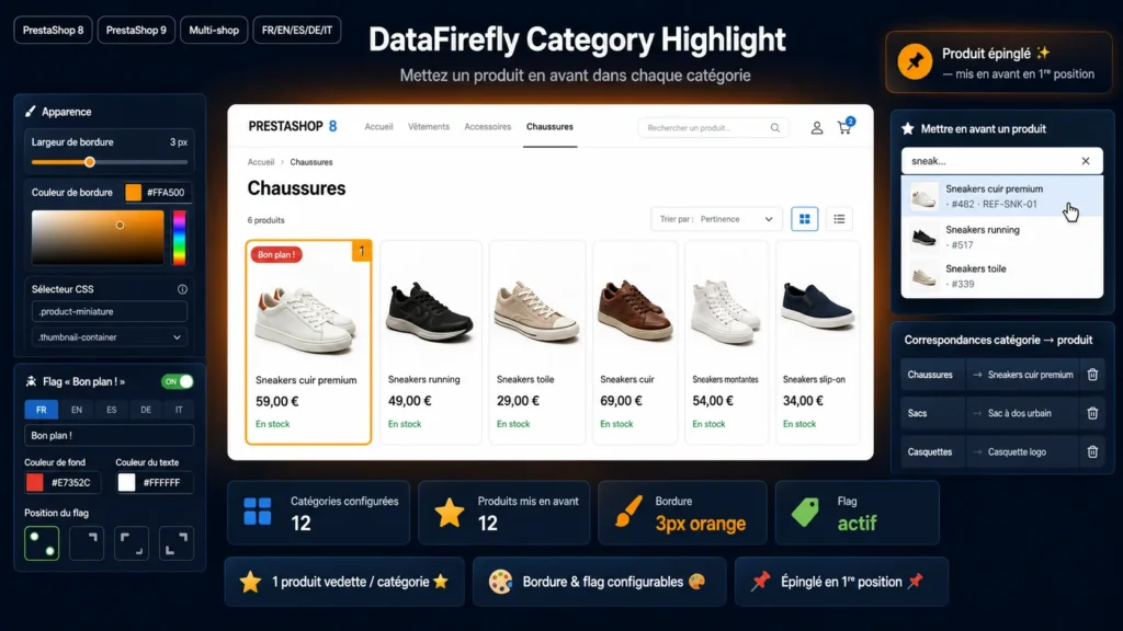 Produit mis en avant en tête de page catégorie PrestaShop