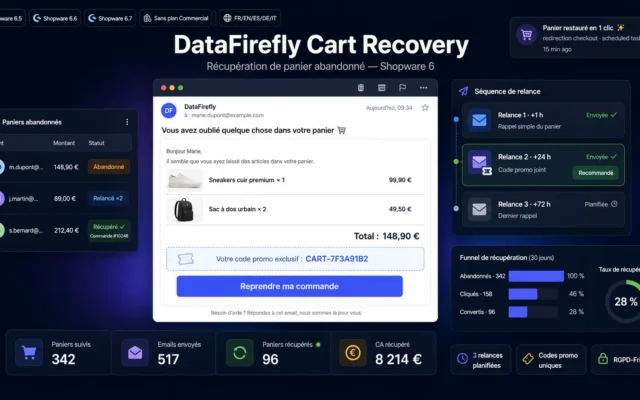 Relances e-mail de paniers abandonnés avec codes promo uniques sur Shopware 6